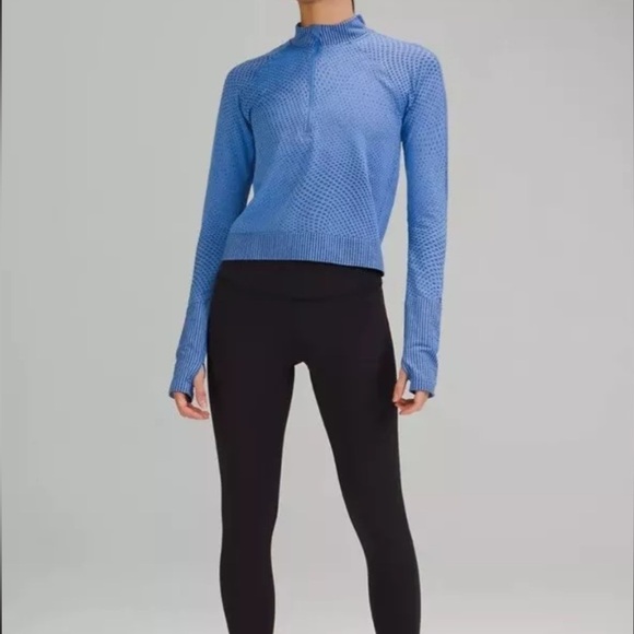 lululemon athletica Tops - Lululemon Rest Less Cropped Half-Zip Grid Warp Blue Nile Night Sea